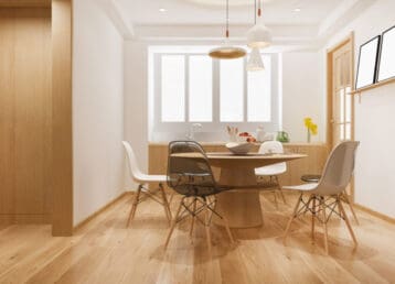 3d rendering dining set in modern scandinavian kitchen